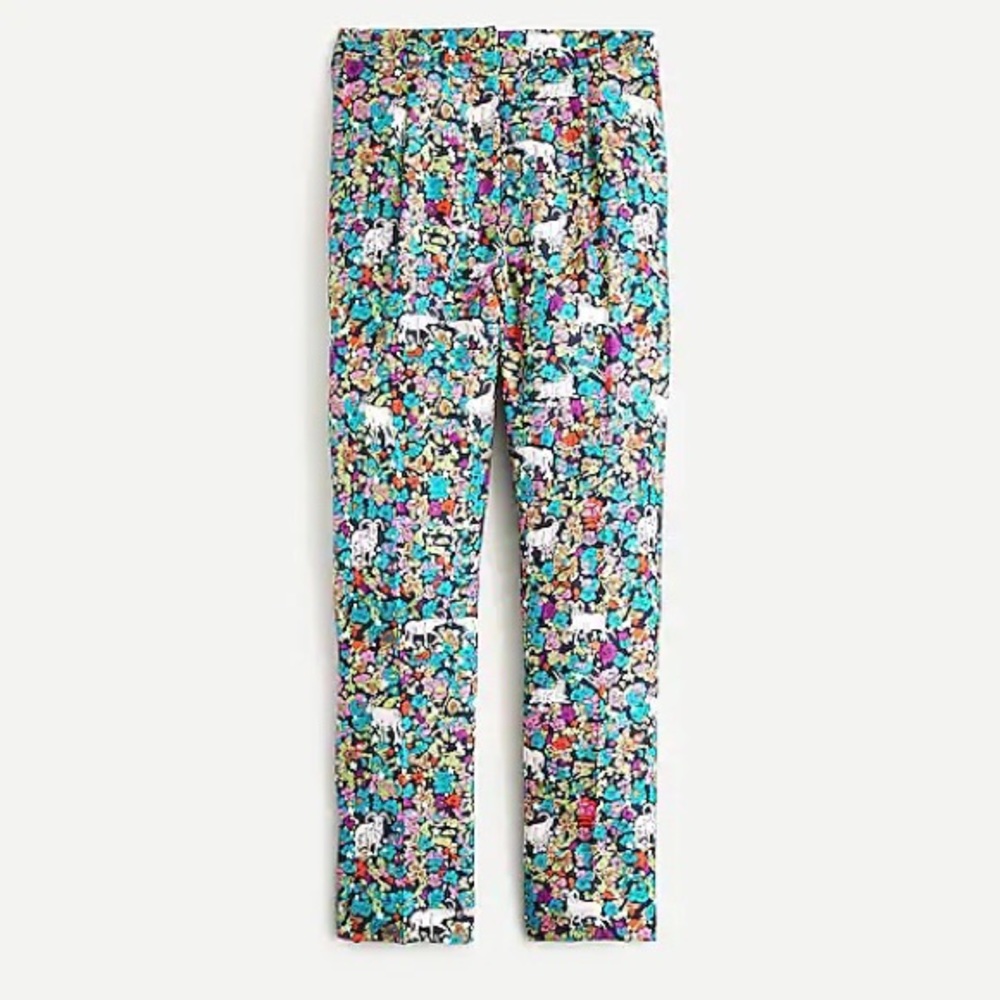 J Crew Petite Collection high-rise silk-twill trouser in grazing goats print